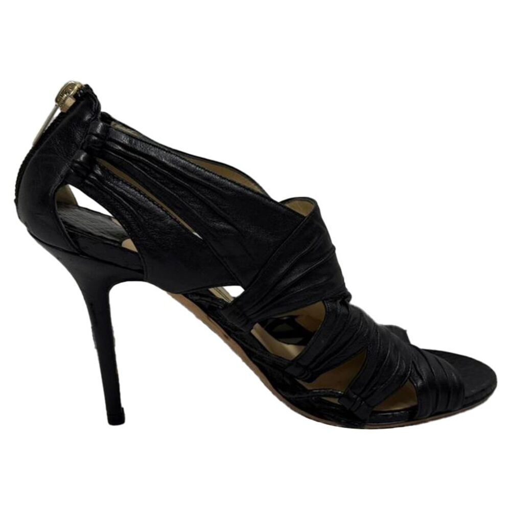 Jimmy Choo Cut-Out Sandal Heels in Black Leather
